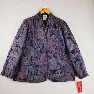BonWorth Jacket Women Medium Petite Navy Multicolor Paisley